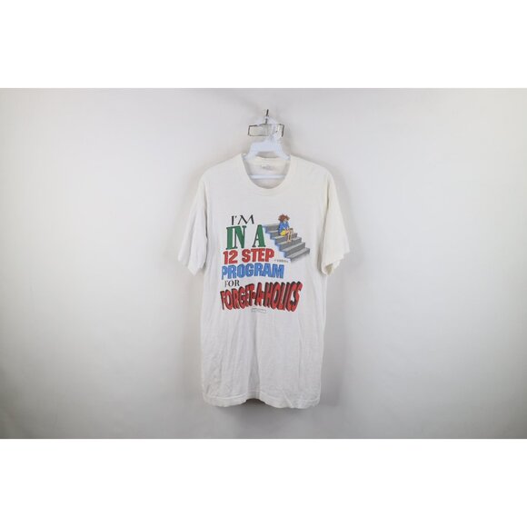 Vintage 90s Womens Large ForgetAHolics 12 Step Program Funny Comic T-Shirt USA - Picture 1 of 13